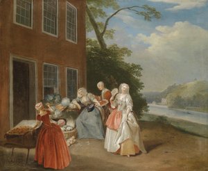 Een elegante samenleving bij een groenteverkoper